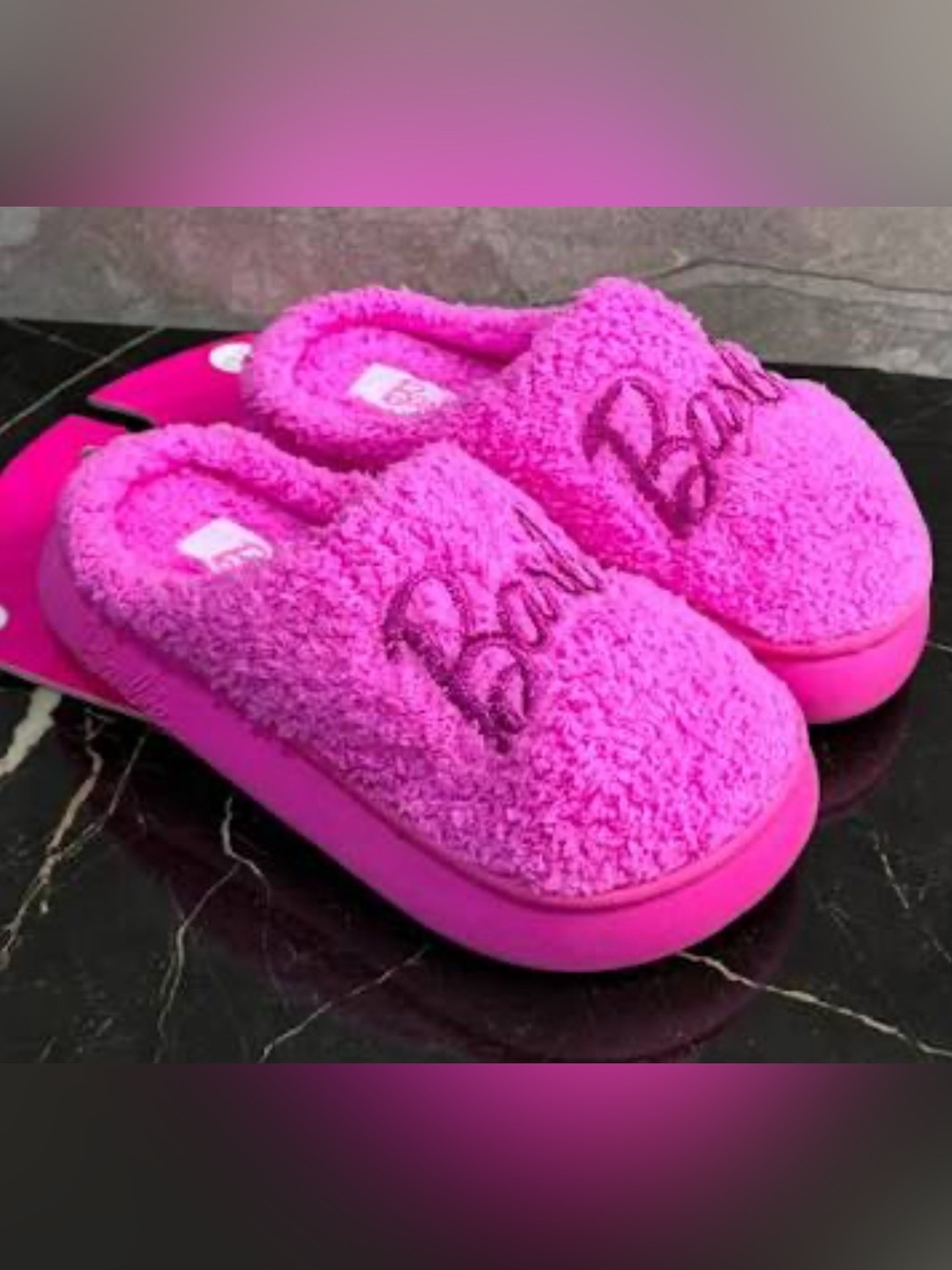 NWT Barbie Slippers, Hot Pink, size Large (8-9), super soft, rubber sole